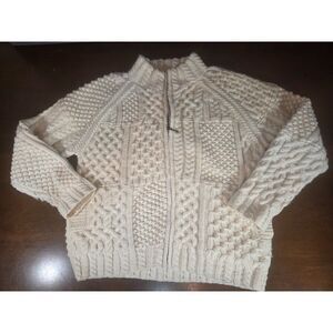 BLARNEY Woolen Mills Ireland 100% Merino Wool Cream Zip Sweater Womens Small